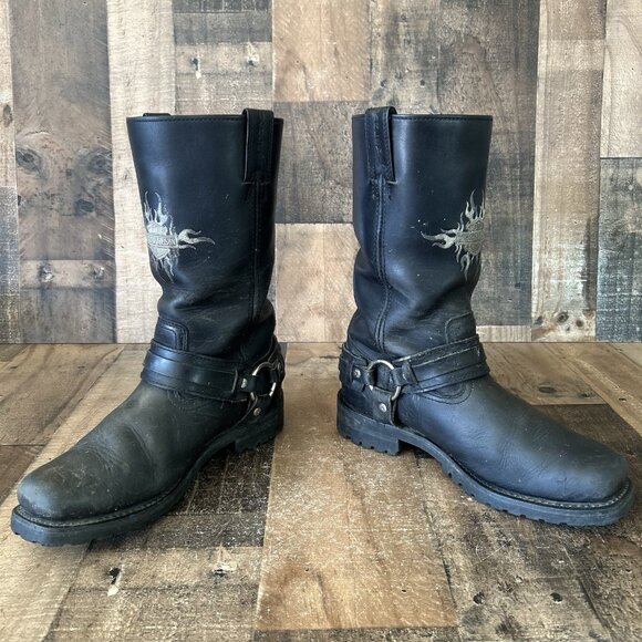 Harley Davidson 91055 Buckle Harness Square Toe Moto Motorcycle Boots Mens 9 - Picture 9 of 12